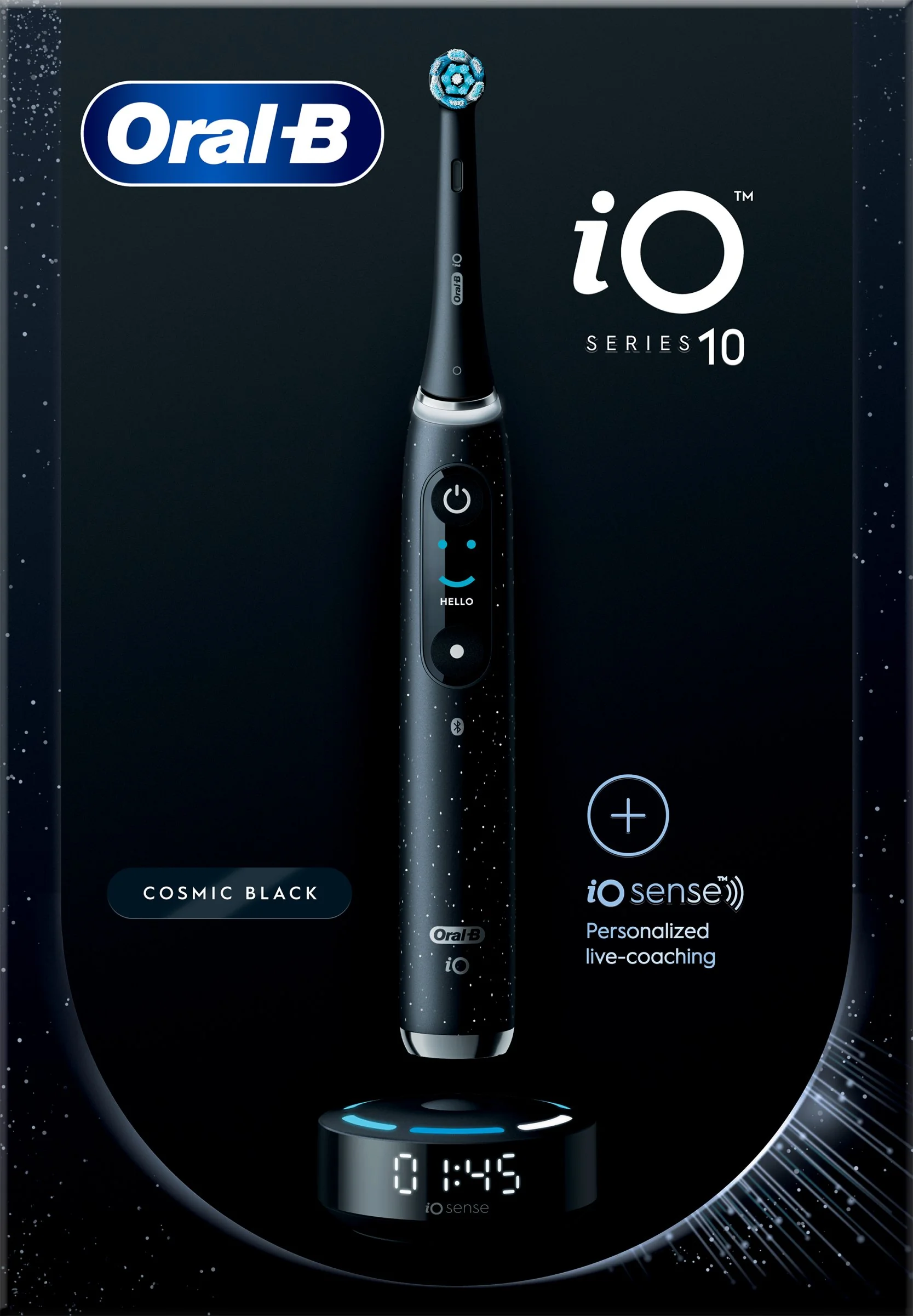 Oral B iO Series 10 Black + držiak zubnej kefky + cestovné púzdro 1×1 set, elektrická zubná kefka