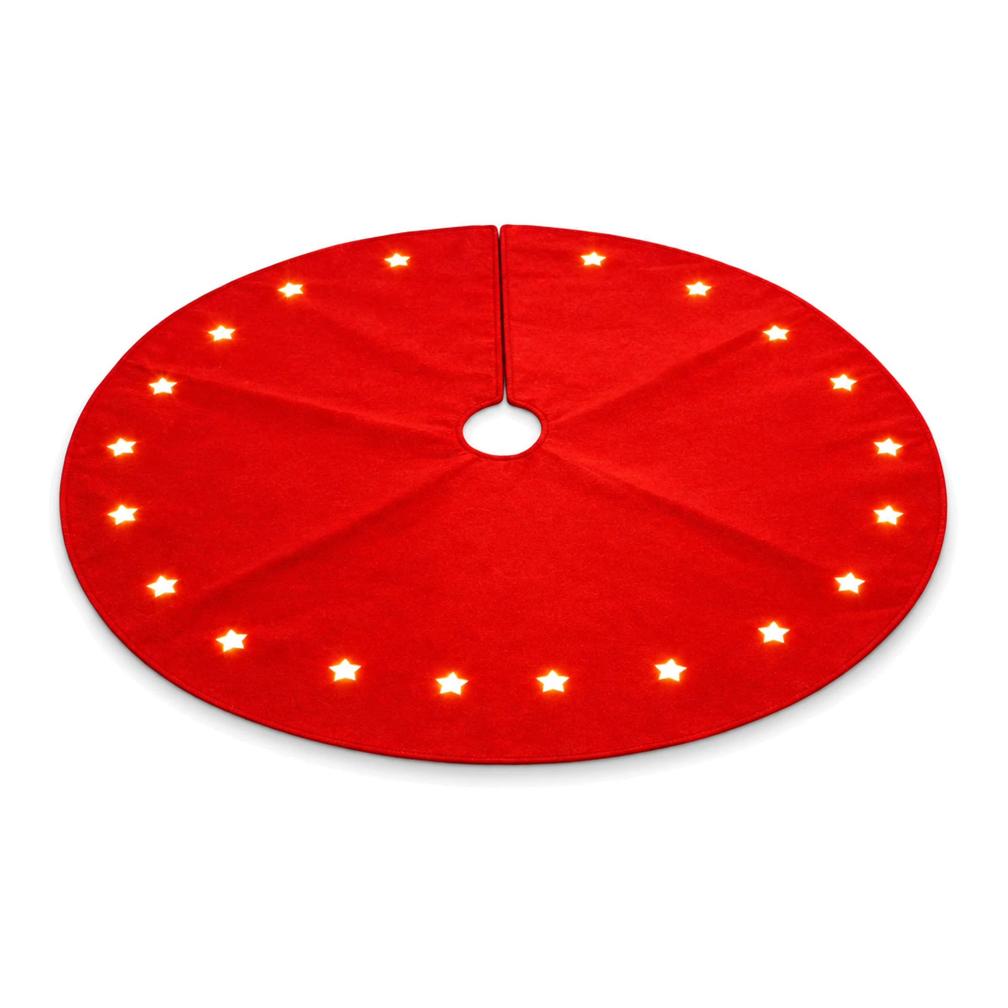MagicHome LED koberec pod vianočný stromček, 1 ks Červený, hviezdičky, 22 LED teplá biela, 2xAA, 90 cm
