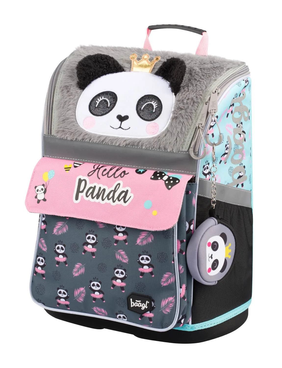 Baagl školská aktovka Zippy Panda, sivo-ružová ergonomická, 1 kg