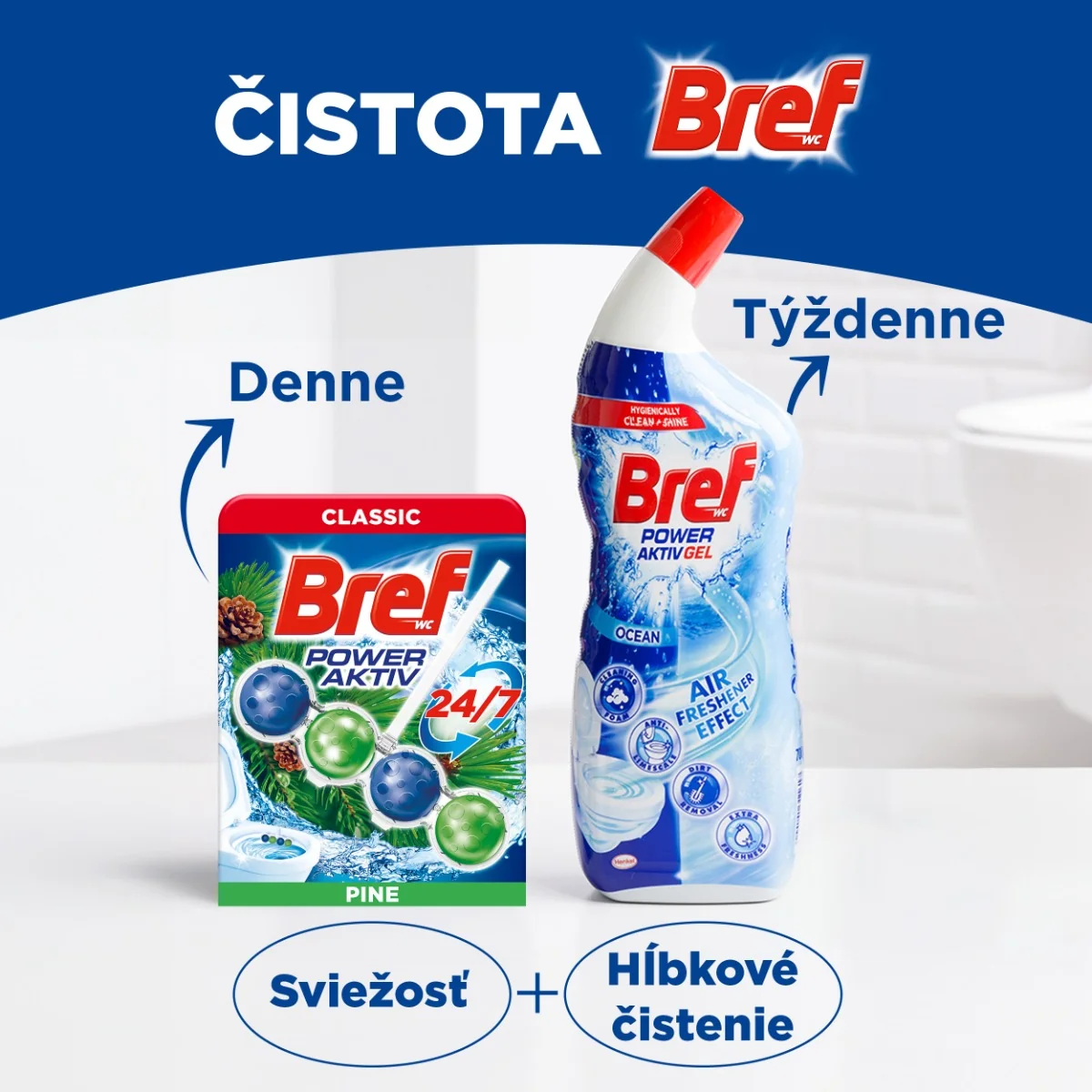 Bref Power Aktiv tuhý WC blok Pine 3×50 g 3×50 g, WC blok