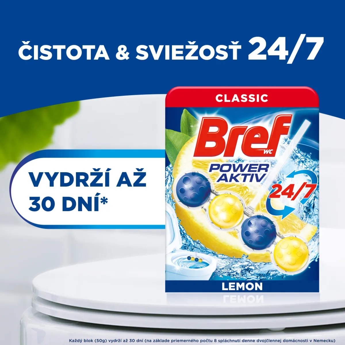 Bref Power Aktiv tuhý WC blok Lemon 3×50 g 3×50 g, WC blok