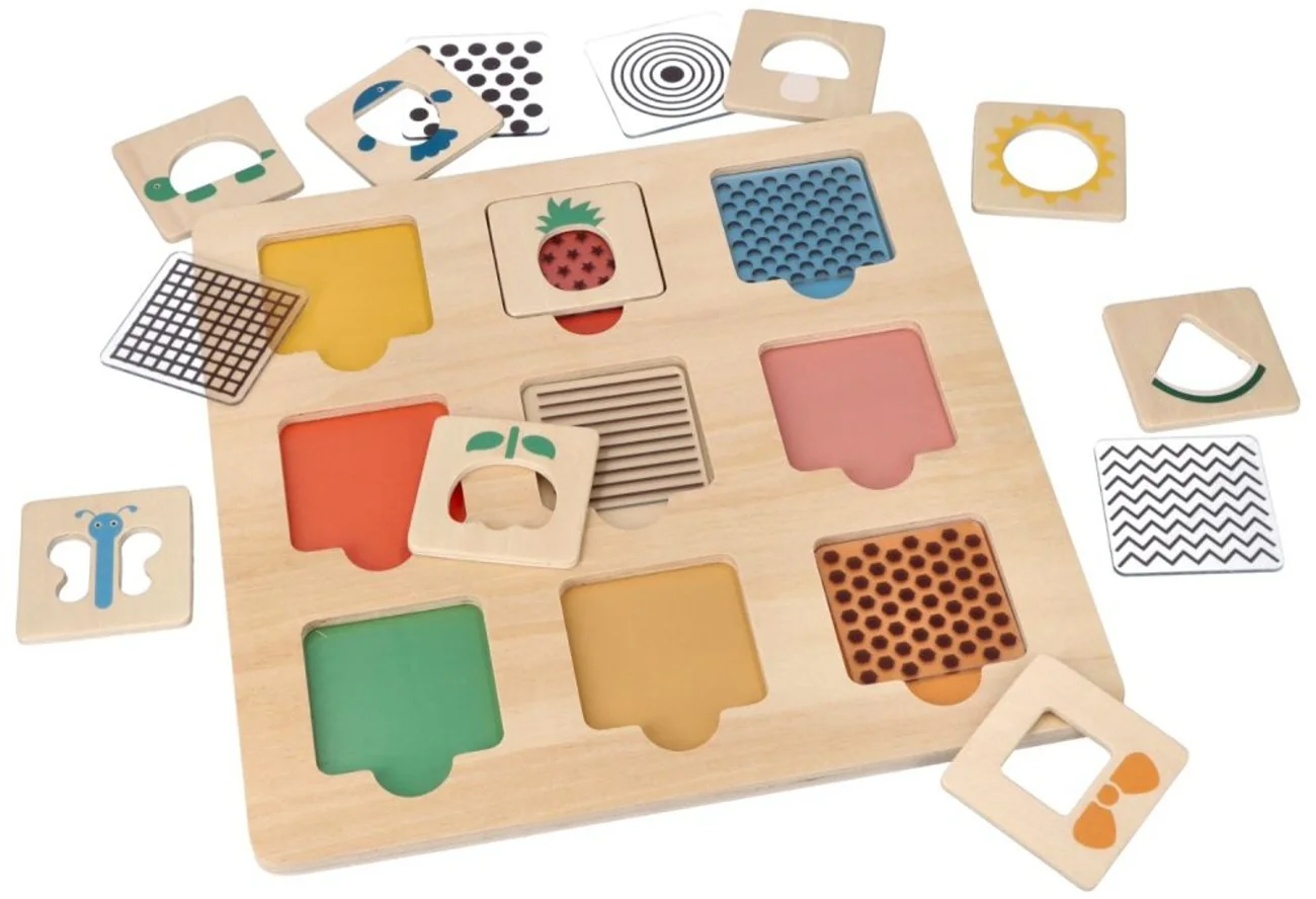 Drevená aktívna vkladačka/puzzle so vzormi, prírodná