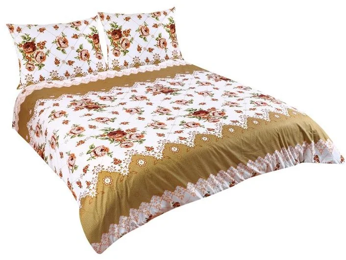 Bavlnené obliečky F 90/307 hnedá ruža 1ks 240x220, 2ks 70x90 1×3 ks, bavlnené obliečky