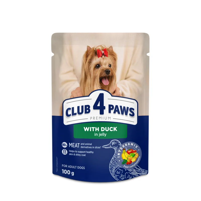 Club4Paws Premium pre dospelých psov miniatúrnych a malých plemien s kačicou v želé 100 g (3265)