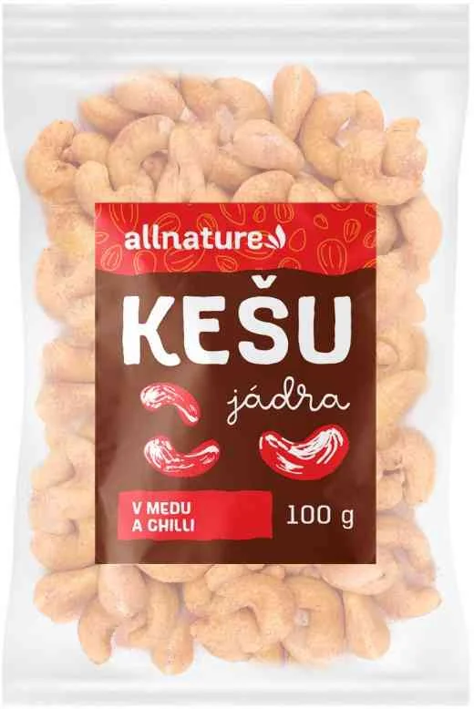 Allnature Kešu v mede a chilli 100g 1×100 g, kešu orechy