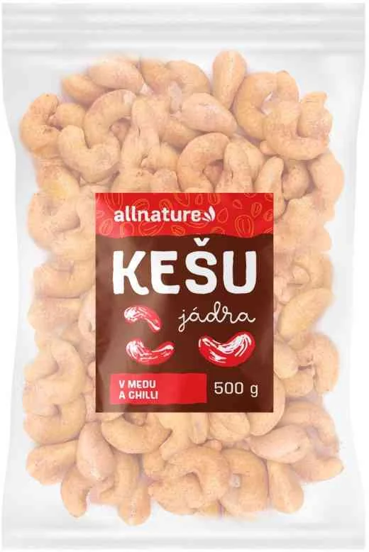Allnature Kešu v mede a chilli 500 g 1×500 g, kešu orechy