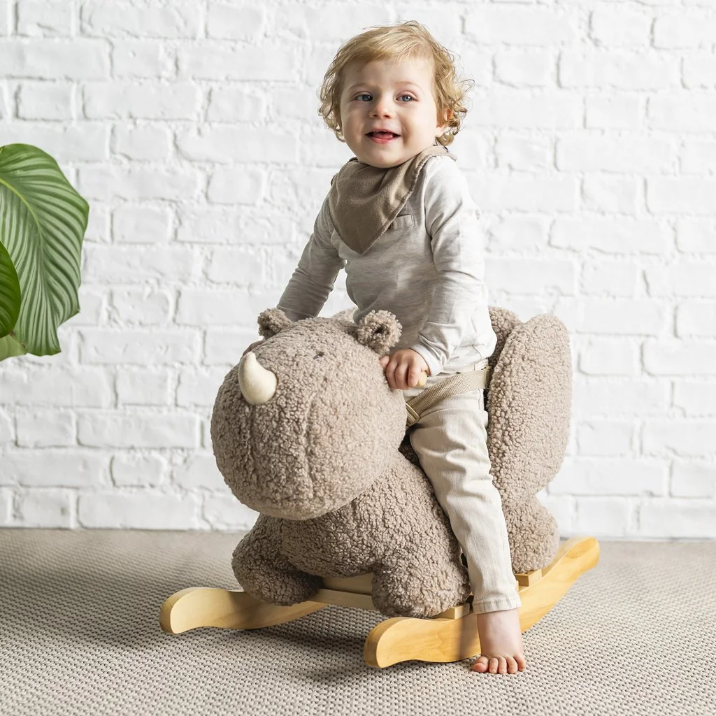 Hojdačka Teddy plyš nosorožec taupe 10m+