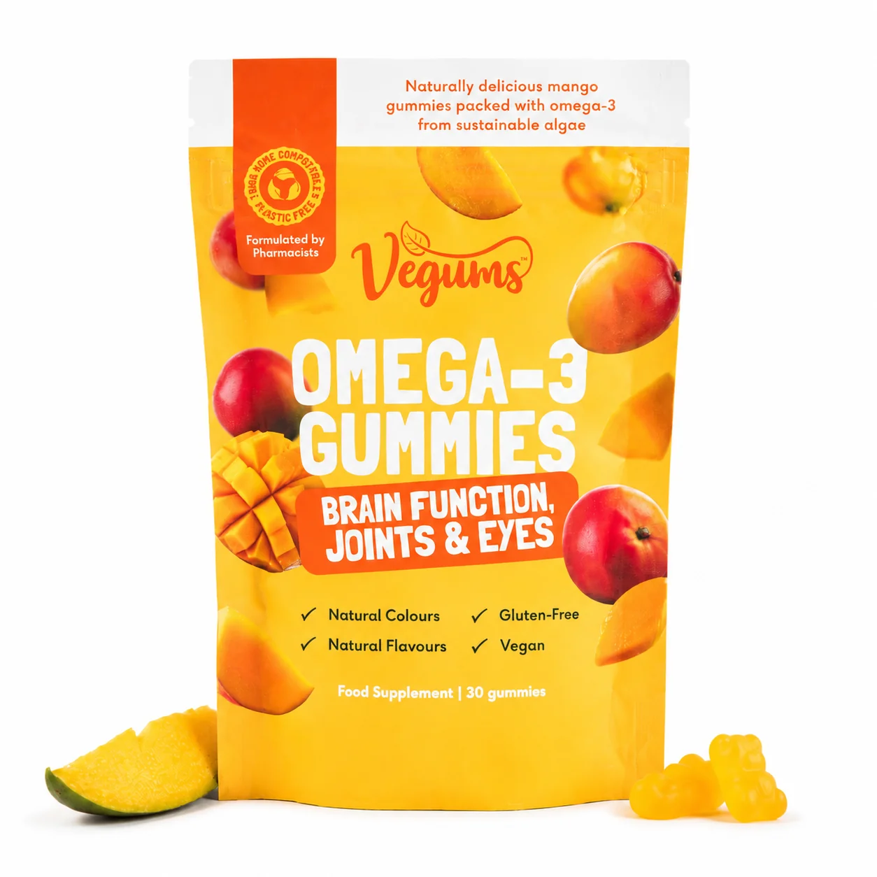 Vegums Žuvacie Omega-3 (mango), 30 gumených bonbónov