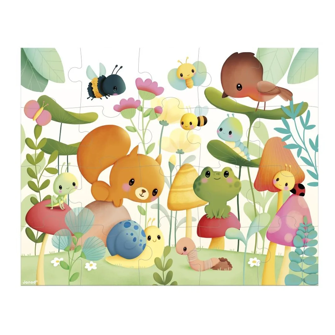 Janod Puzzle v kufríku Záhradné zvieratká 20 ks