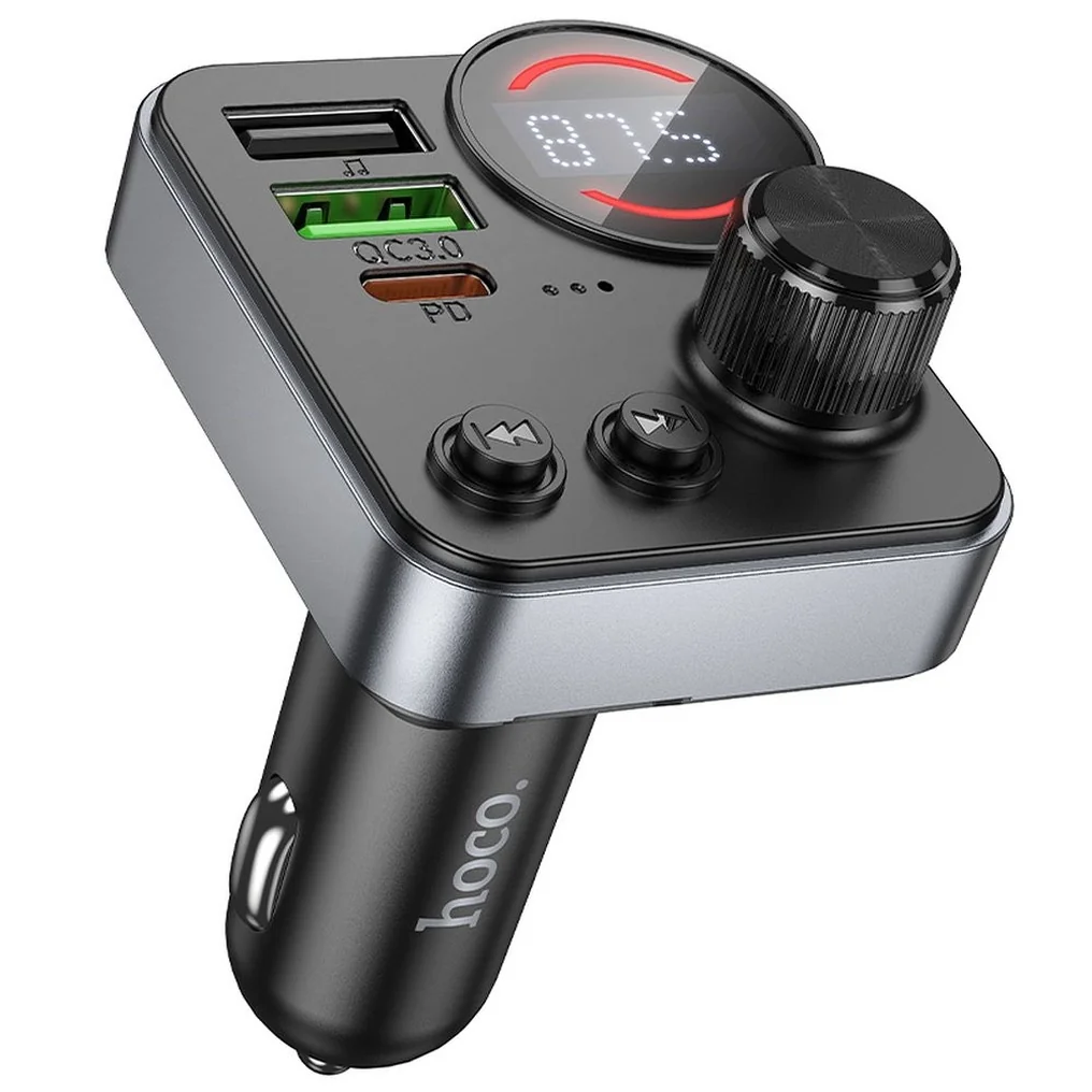 Hoco E86 Bluetooth FM Transmitter autonabíjačka 2x USB / USB-C QC PD 48W, čierna