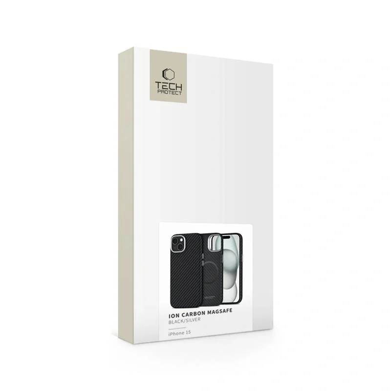 Tech-Protect Ion Carbon MagSafe kryt na iPhone 15, čierny/strieborný