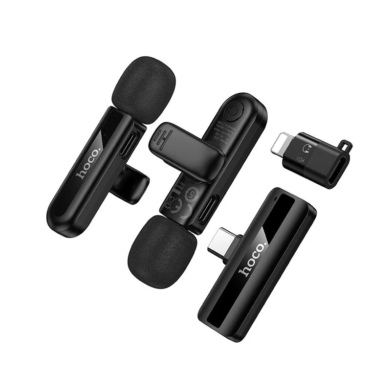 Hoco L20A bezdrôtový mikrofón Lightning / USB-C, čierny