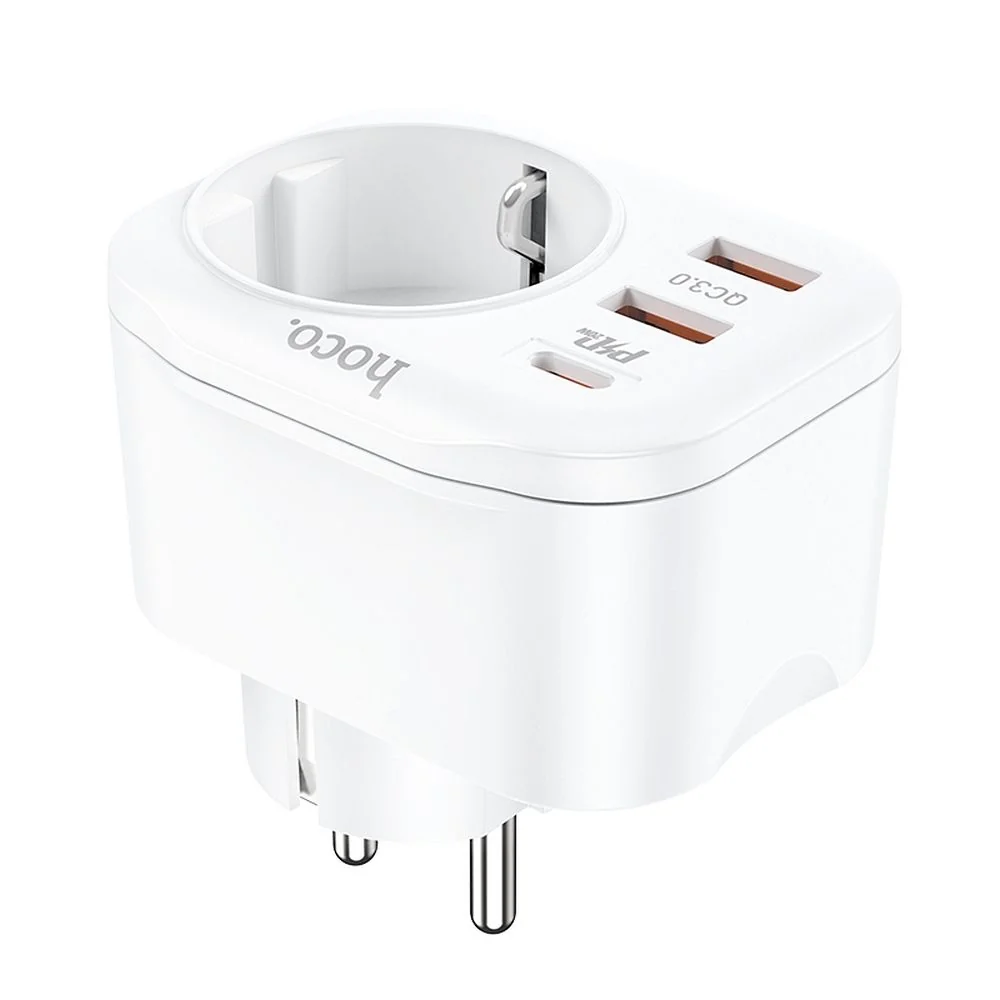Hoco NS3 sieťová nabíjačka 2x USB QC3 3A / USB-C 20W PD + zásuvka, biela la