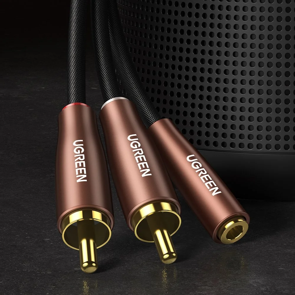 Ugreen AV198 audio kábel 3.5mm jack / 2x RCA F/M 3m, hnedý