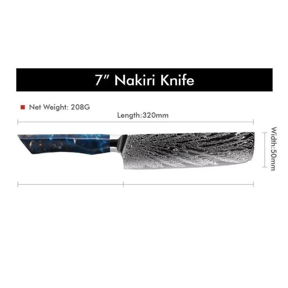 Damaškový kuchynský nôž Seiryuu Chef/Modrá Chef/Modrá, 1 x 34,5 cm