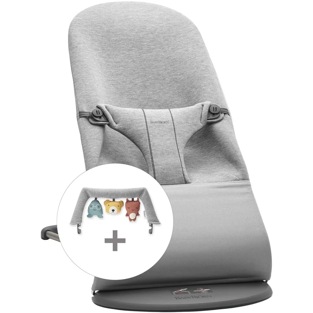 Lehátko Bliss Light Grey 3D Jersey s hračkou Soft Friends