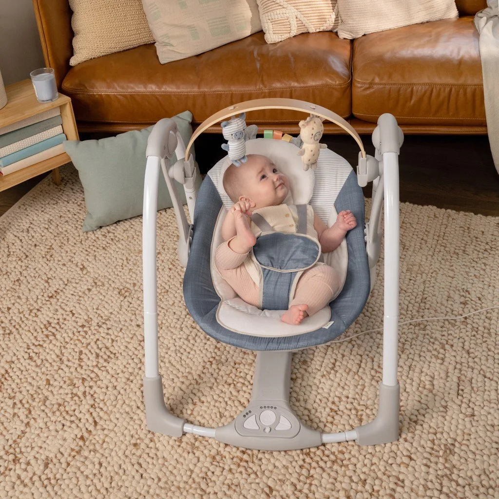 Hojdačka konvertibilná s melódiou Swing 'n Go Chambray 0m+ do 9kg
