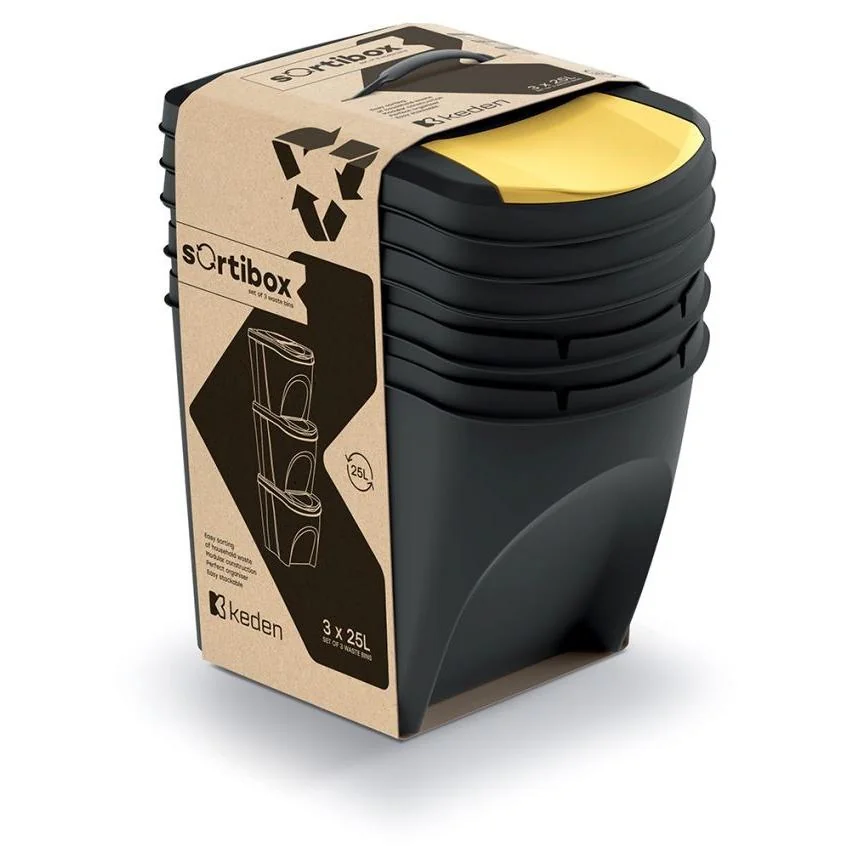 Odpadkový kôš Prosperplast SORTIBOX 3 x 25 l recyklovaný čierny IKWB25S3-S411