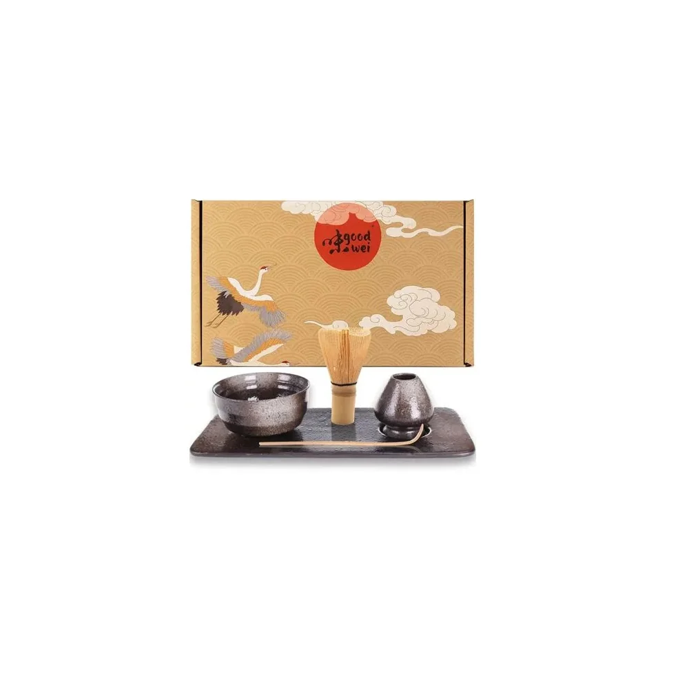 Matcha set "Goma" s miskou, metličkou, držiakom a keramickým podnosom 1ks
