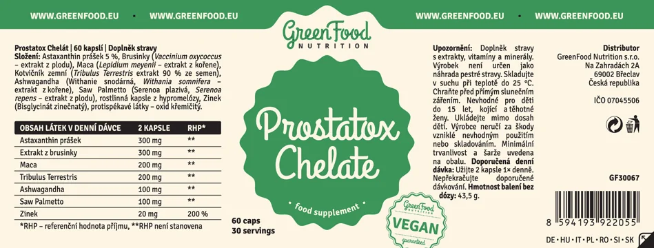 GreenFood Nutrition Prostatox Chelate 60cps 1×60 cps, výživový doplnok