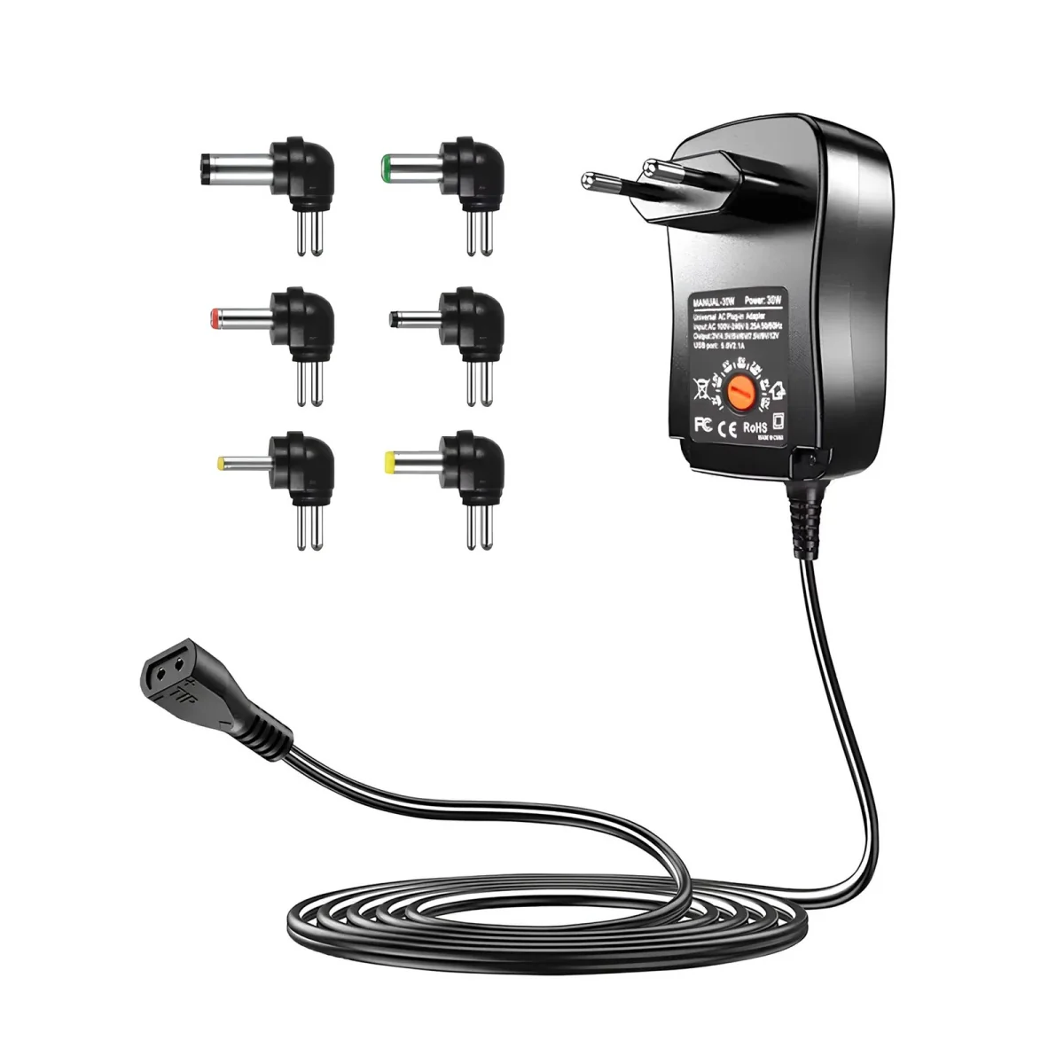 MG Charger univerzálny regulovateľný napájací adaptér 3-12V, 30W, čierny