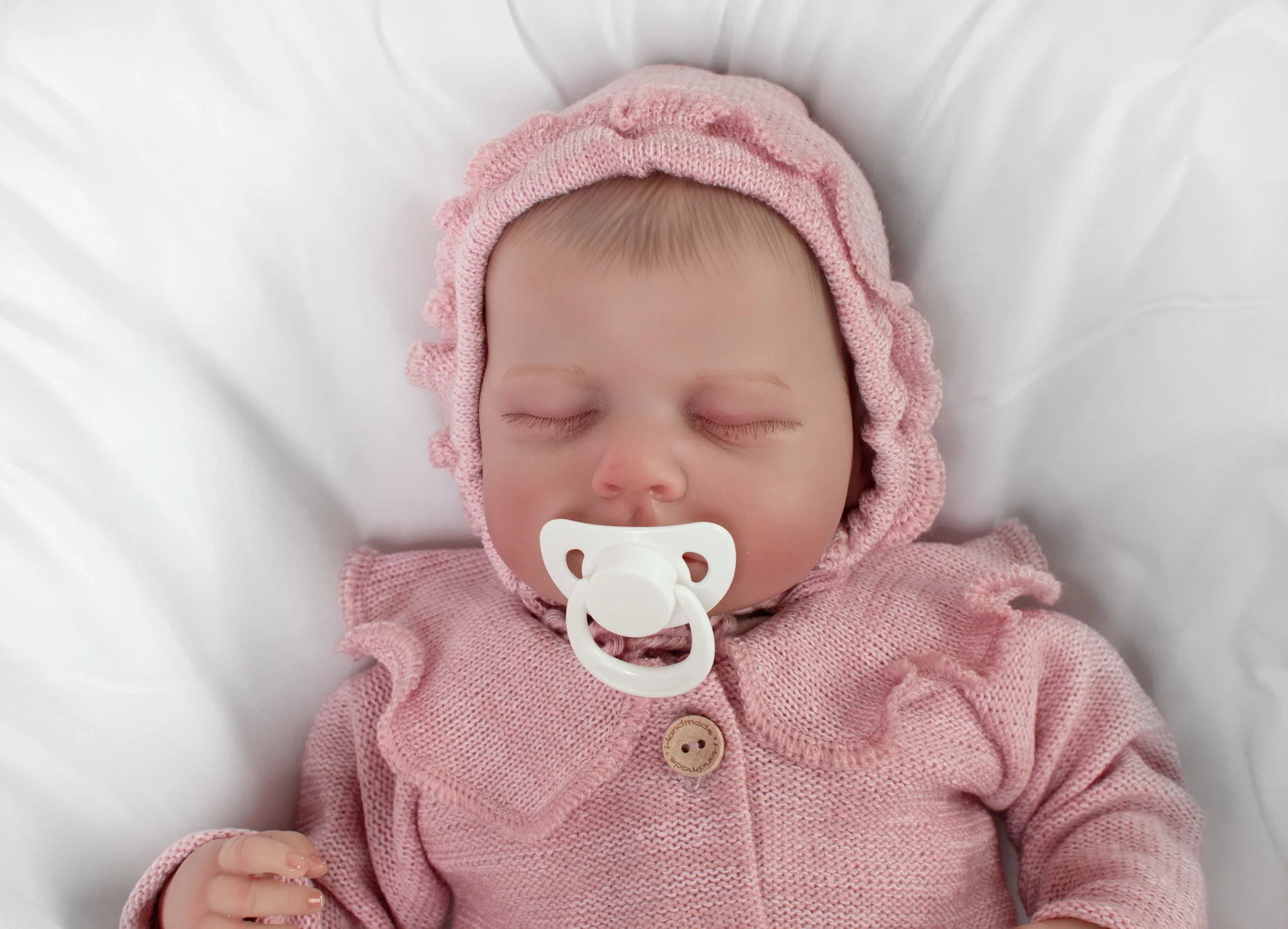 Pletená čiapočka na zaväzovanie bonetka Girl, Hand Made Baby Nellys, púdrová, veľ. 68/74