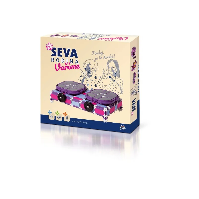 SEVA Stavebnica Seva Rodina Varíme varič + robot + mikrovlnná rúra plast 682 dielikov v krabici 35x33x8,5 