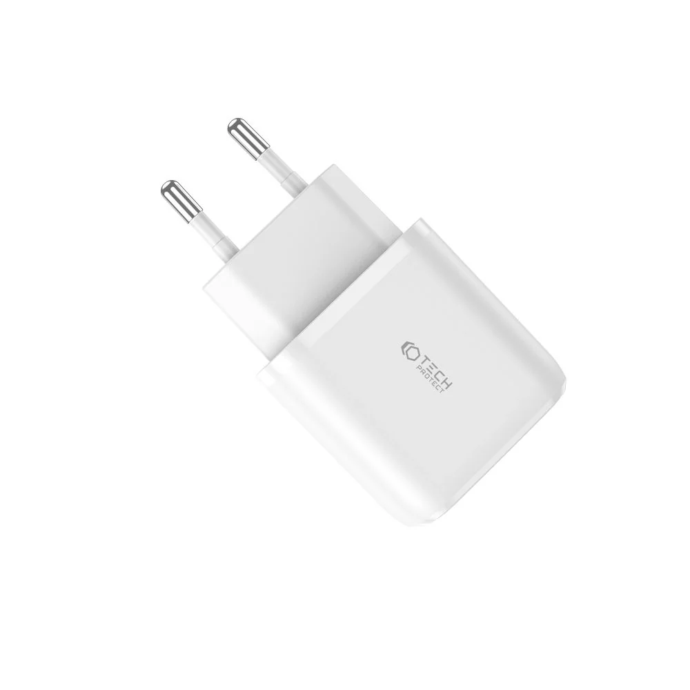 Tech-Protect Dual Port sieťová nabíjačka USB / USB-C 20W PD QC, biela