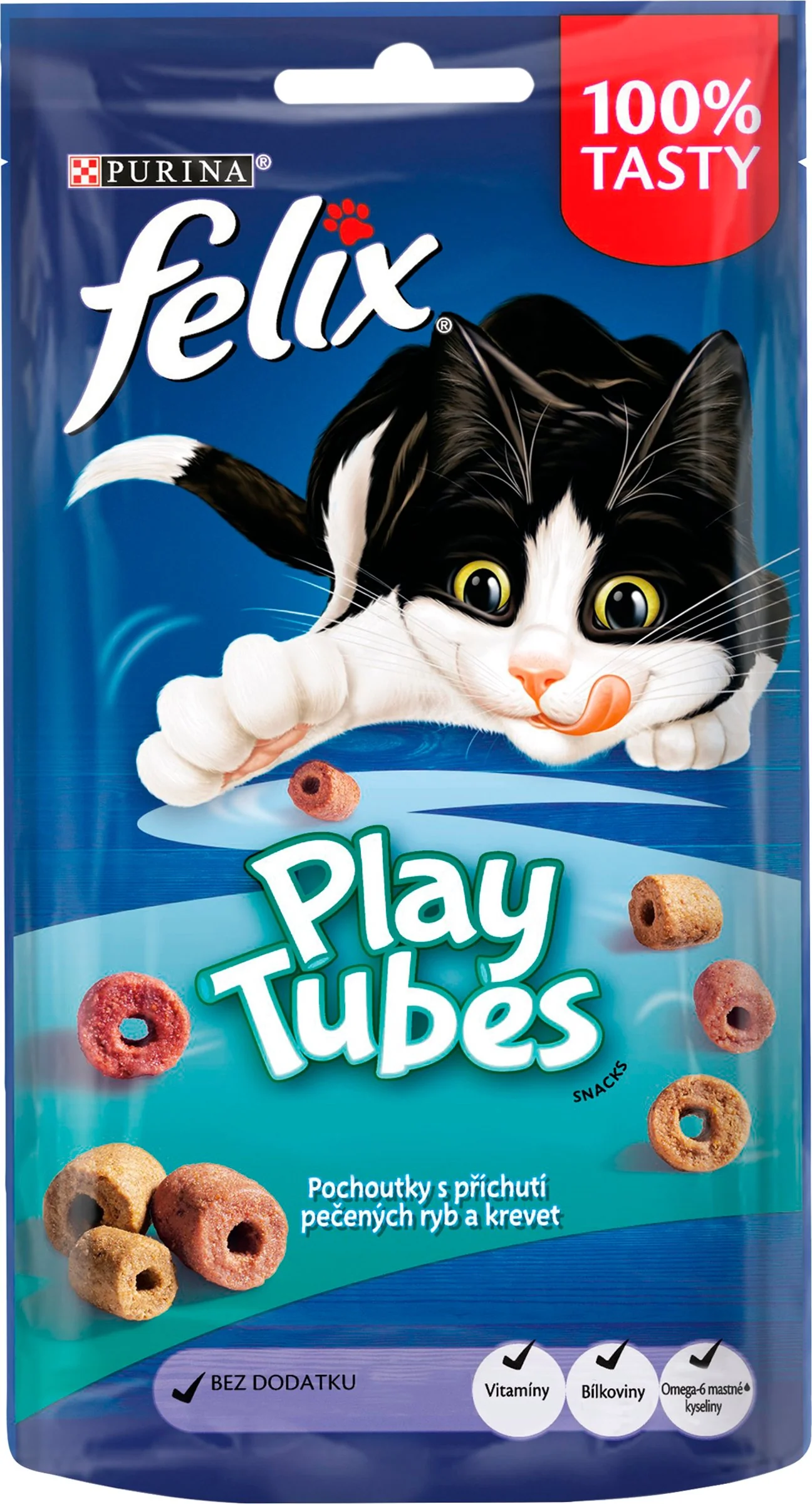 FELIX PLAY TUBES s príchuťou pečených rýb a kreviet 50g 1×50 g, maškrty pre mačky
