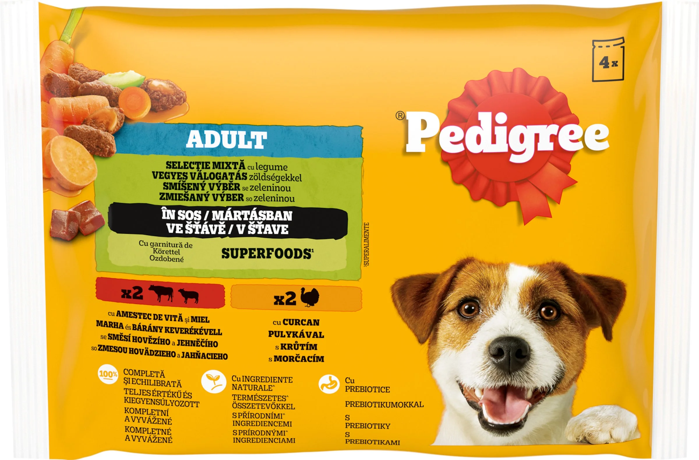 PEDIGREE Kapsička s hovädzím, jahňacím a močacím v šťave 4pack 4×100 g, kapsička pre psy