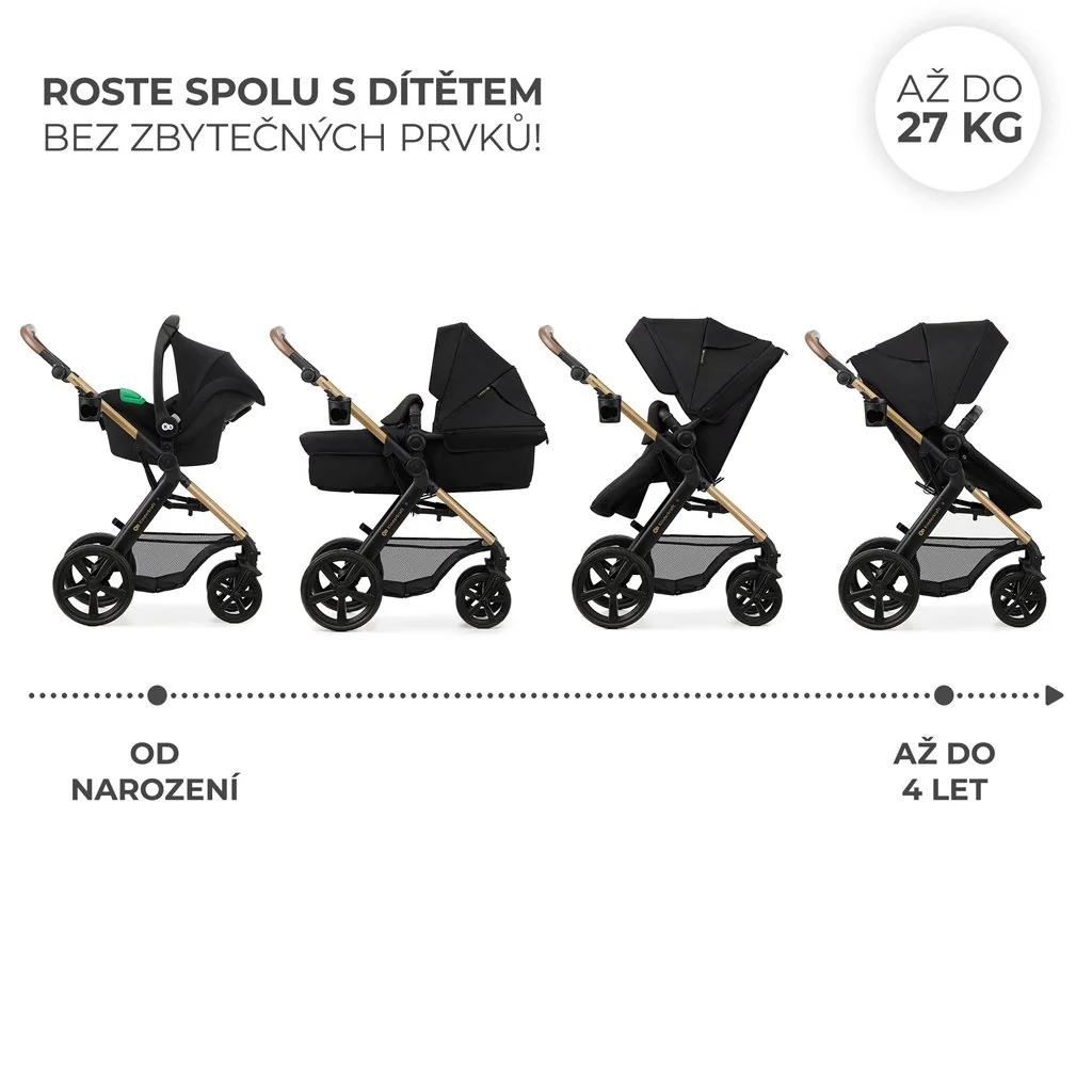 Kočík kombinovaný Moov 2 3v1 Pure Black - penové kolesá