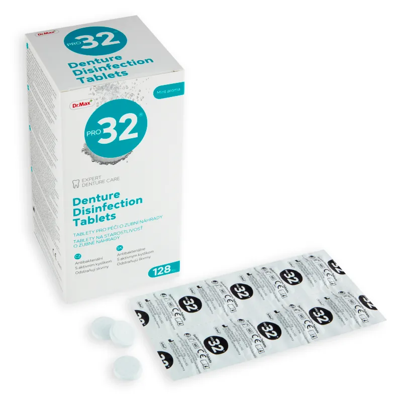 Dr. Max PRO32 Čistiace tablety na zubné protézy 1×128 tbl, čistiace tablety s aktívnym kyslíkom