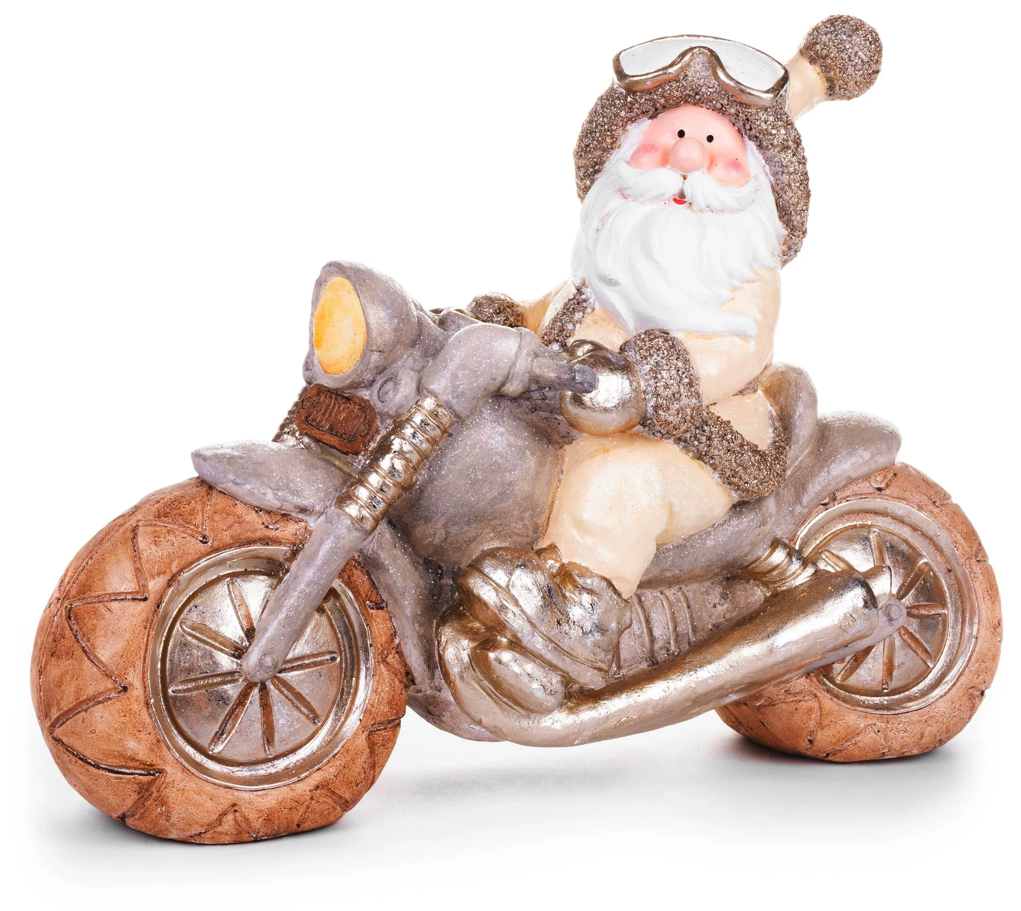 MagicHome vianočný Santa na retro motorke, 1 ks Keramika, 47x18,5x34 cm
