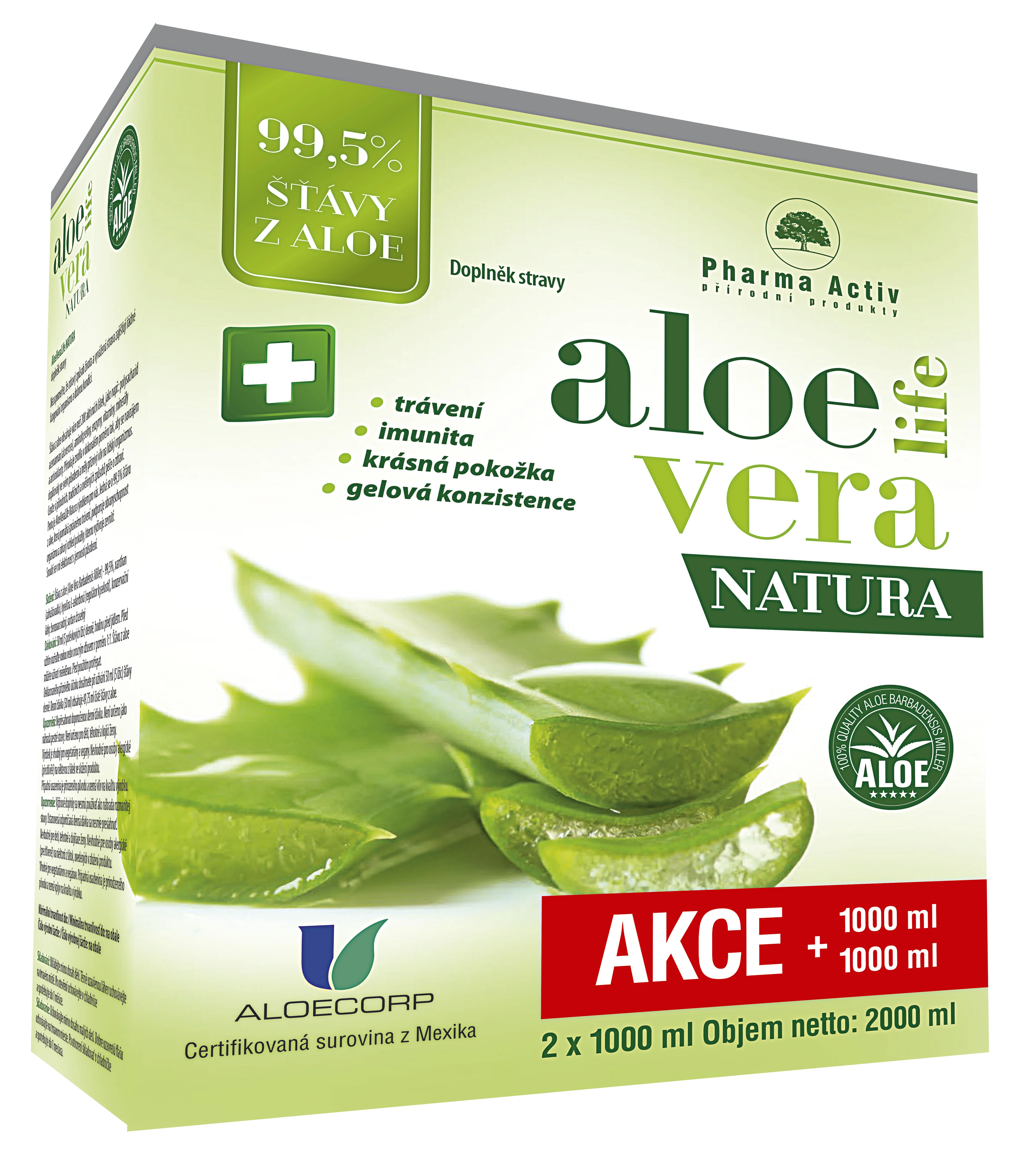 AloeVeraLife NATURA šťava z aloe 99,5% 2x1000 ml 2x1000ml 2x1000 ml