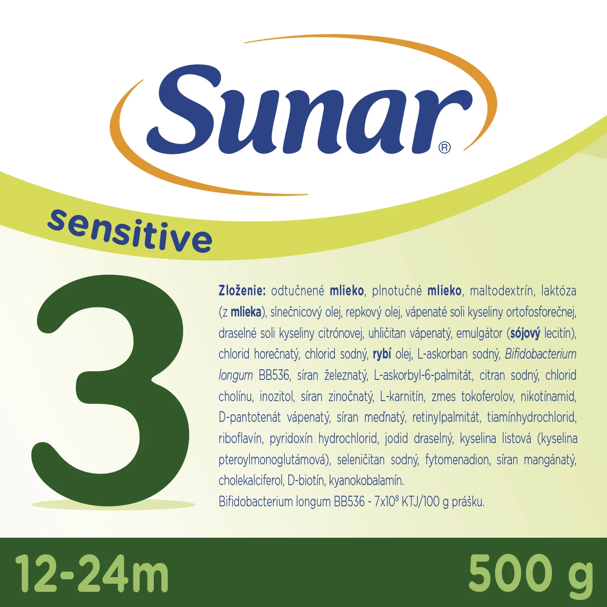 Sunar Sensitive 3, batoľacie mlieko 500 g 1 x 500 g, dojčenská výživa pre dojčatá od narodenia