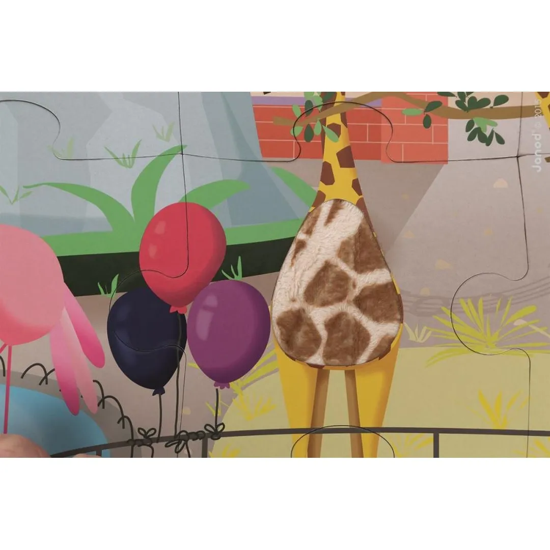 Janod Puzzle dotykové Deň v zoologickej záhrade s textúrou 20 ks