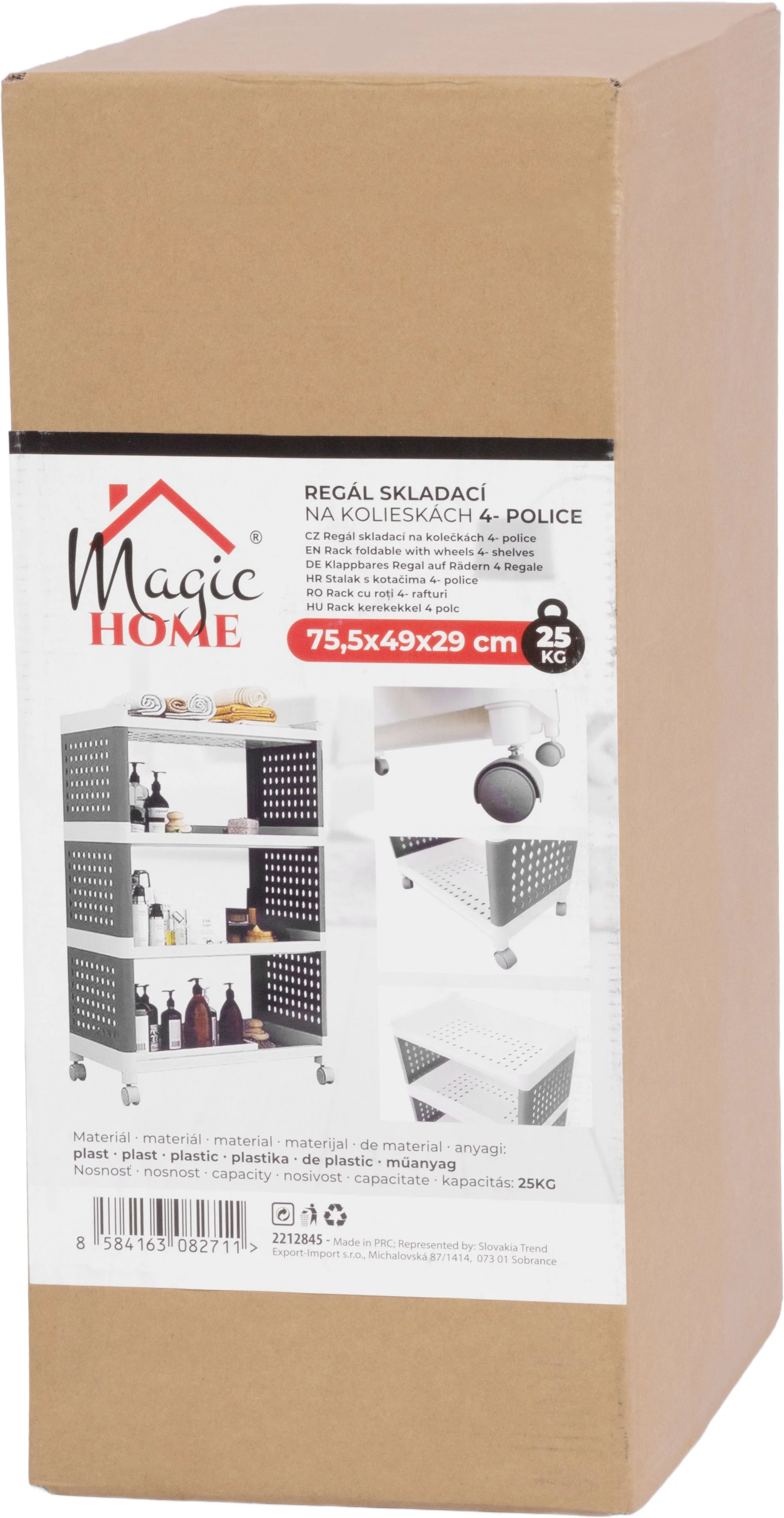 MagicHome regál Rolly, 1 ks Plastový, 4 police, 49x29x75,5 cm, na kolieskach