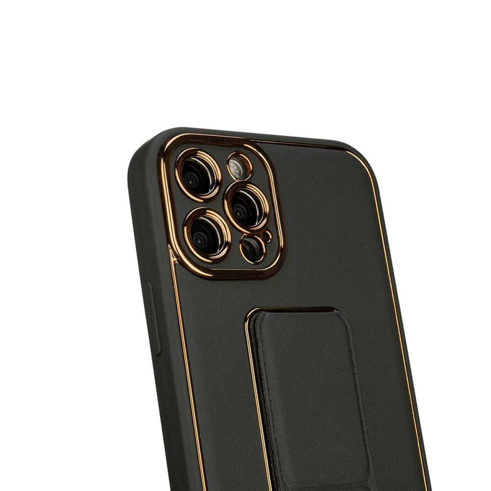 Silikónové puzdro s stojanom pre iPhone 12 Pro - Čierna