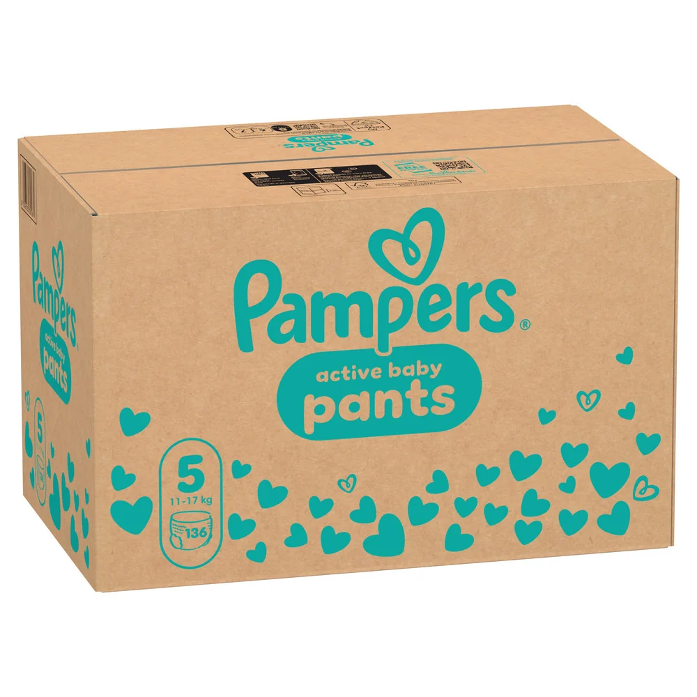 Pampers Active Baby plienkové nohavičky, veľkosť 5, 11kg-17kg 136 ks