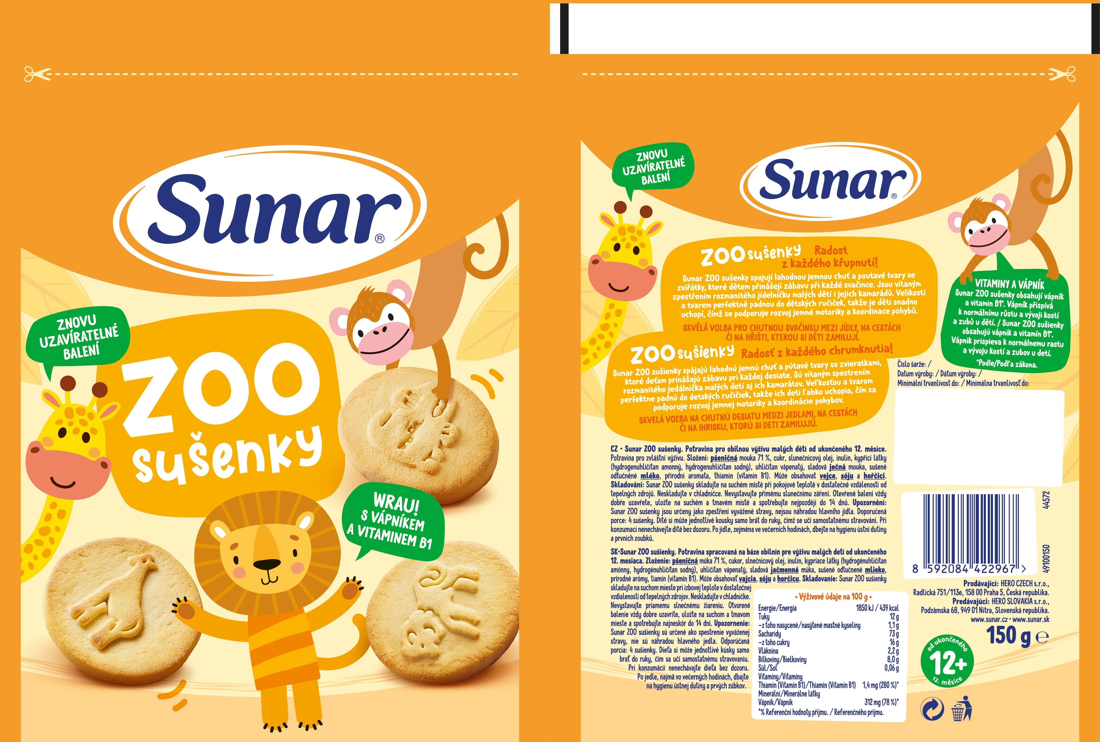Sunar ZOO detské sušienky 12m+ 150 g