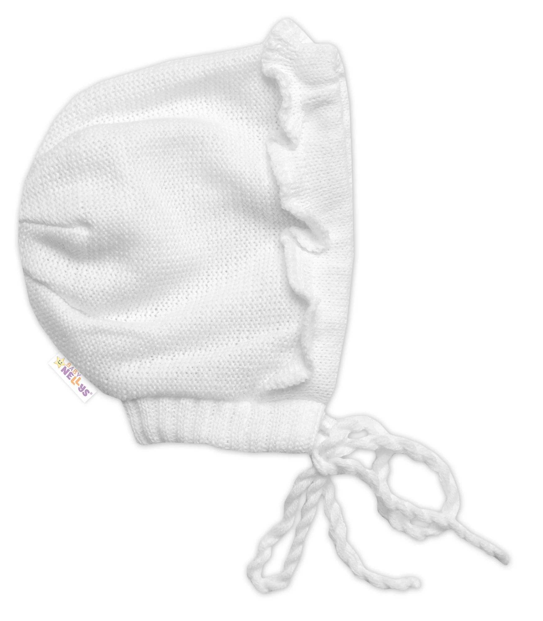 Pletená čiapočka na zaväzovanie bonetka Girl, Hand Made Baby Nellys, biela