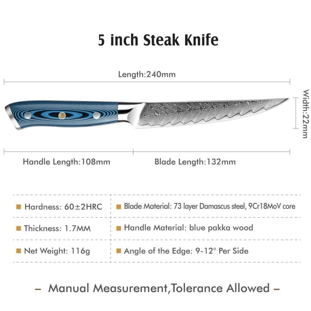 Damaškový kuchynský nôž Tukami-Santoku/Modrá 31,3 cm, 232 g