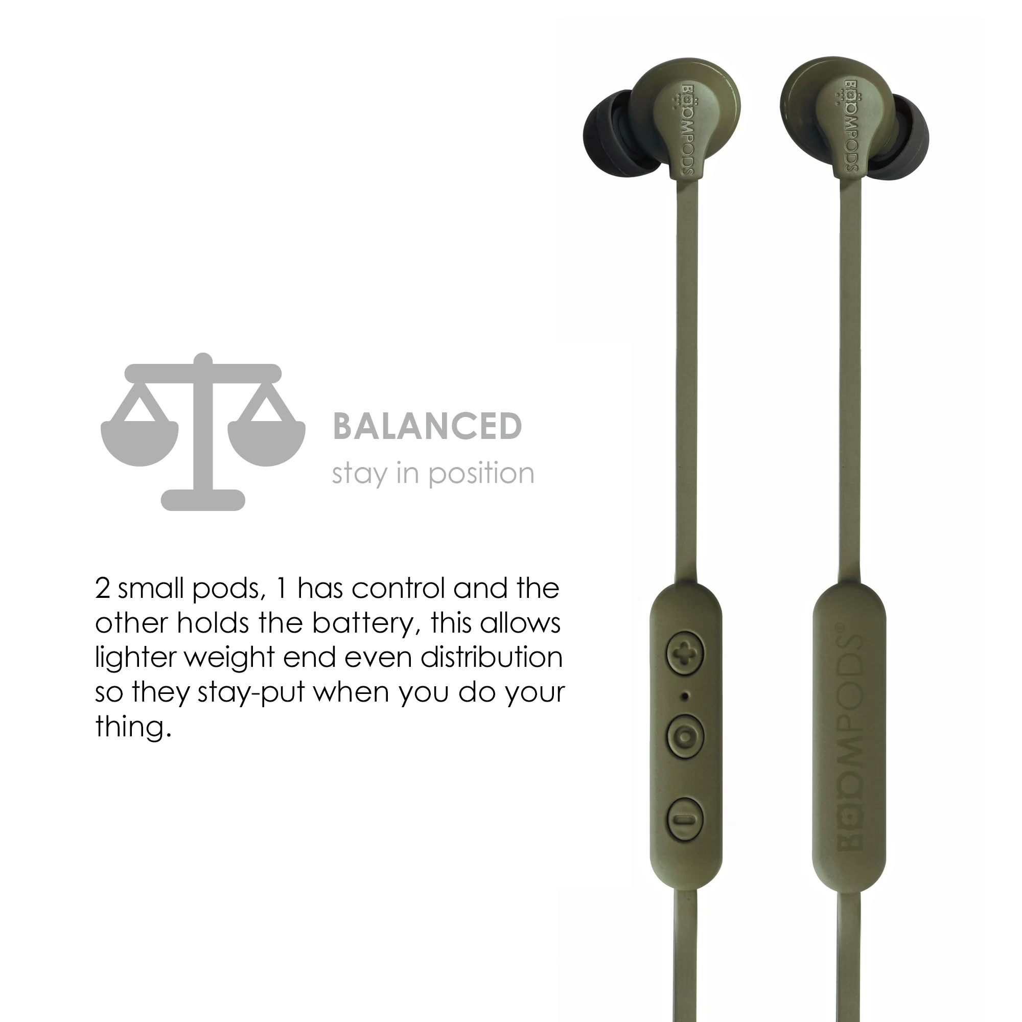 BOOMPODS sportline bezdrôtové slúchadlá vojenská zelená