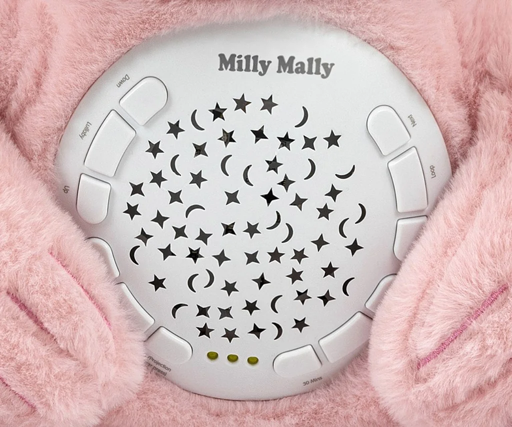 Plyšový zaspávačik medvedík s projektorom Milly Mally Bear pink ,
