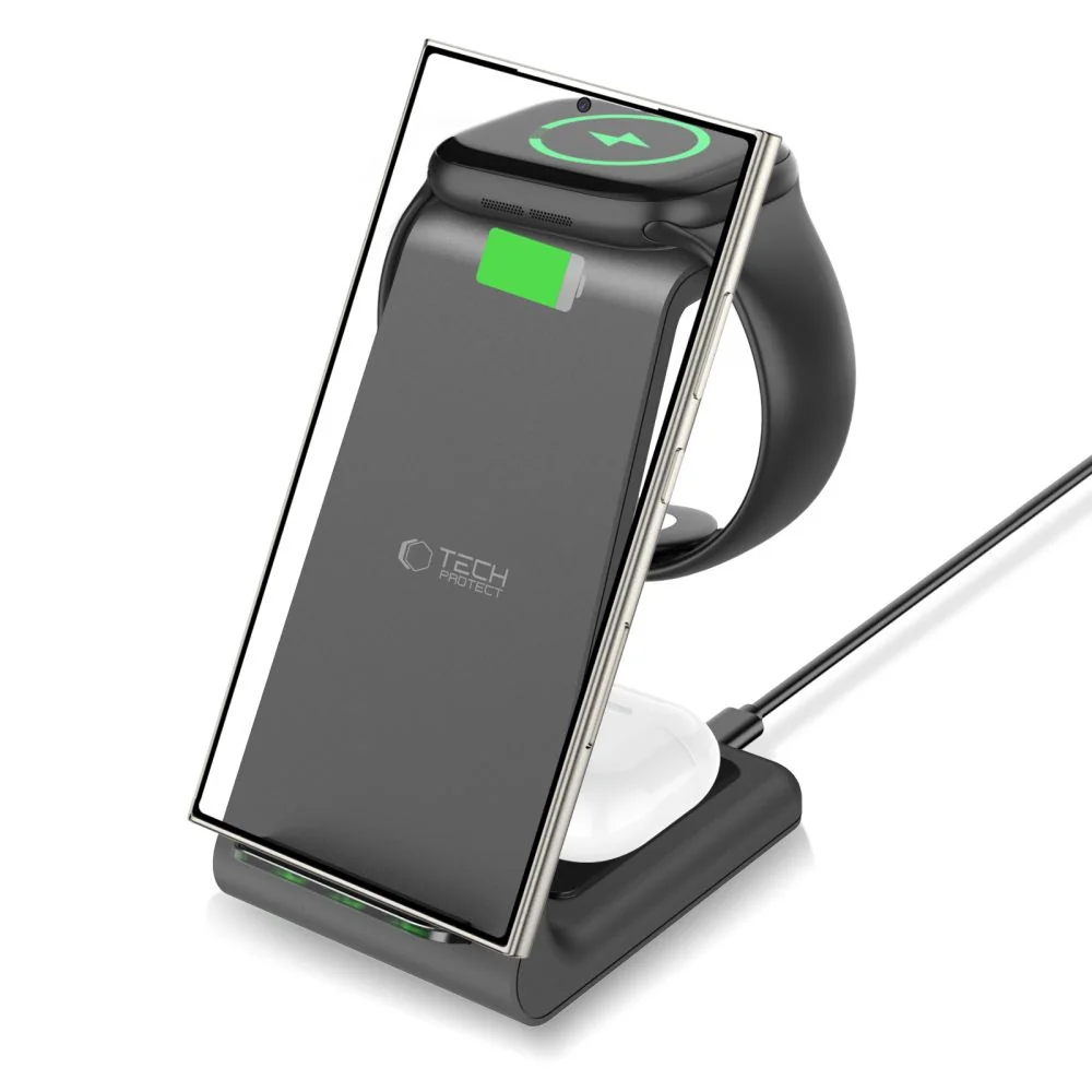 Tech-Protect A36 3in1 bezdrôtová nabíjačka na mobil / Galaxy Watch / G alaxy Buds 10W, čierna