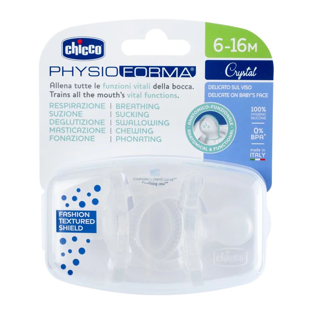 CHICCO Cumlík Physio Luxe celosilikónový 6-12m crystal 2 ks 1×2 ks, celosilikónový cumlík