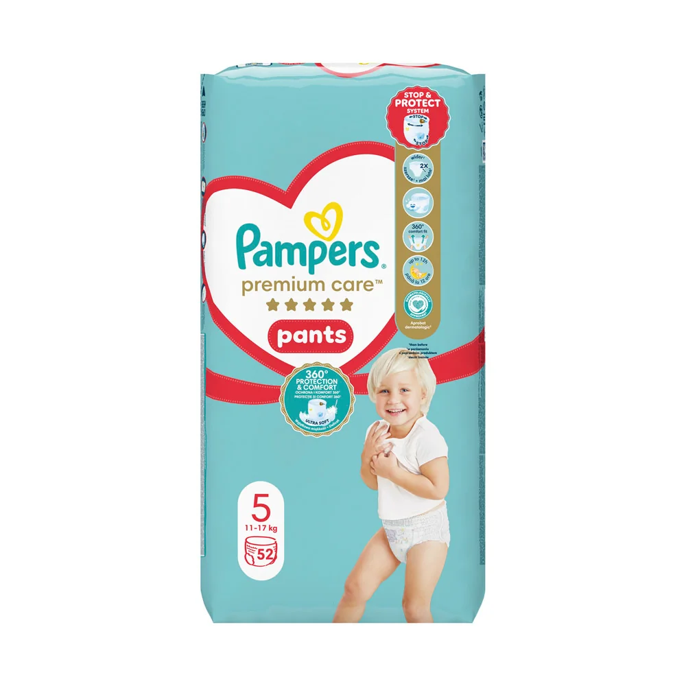 Pampers Premium Care plienkové nohavičky veľkosť 5, 52 ks, 11-17kg 1×52 ks, plienkové nohavičky