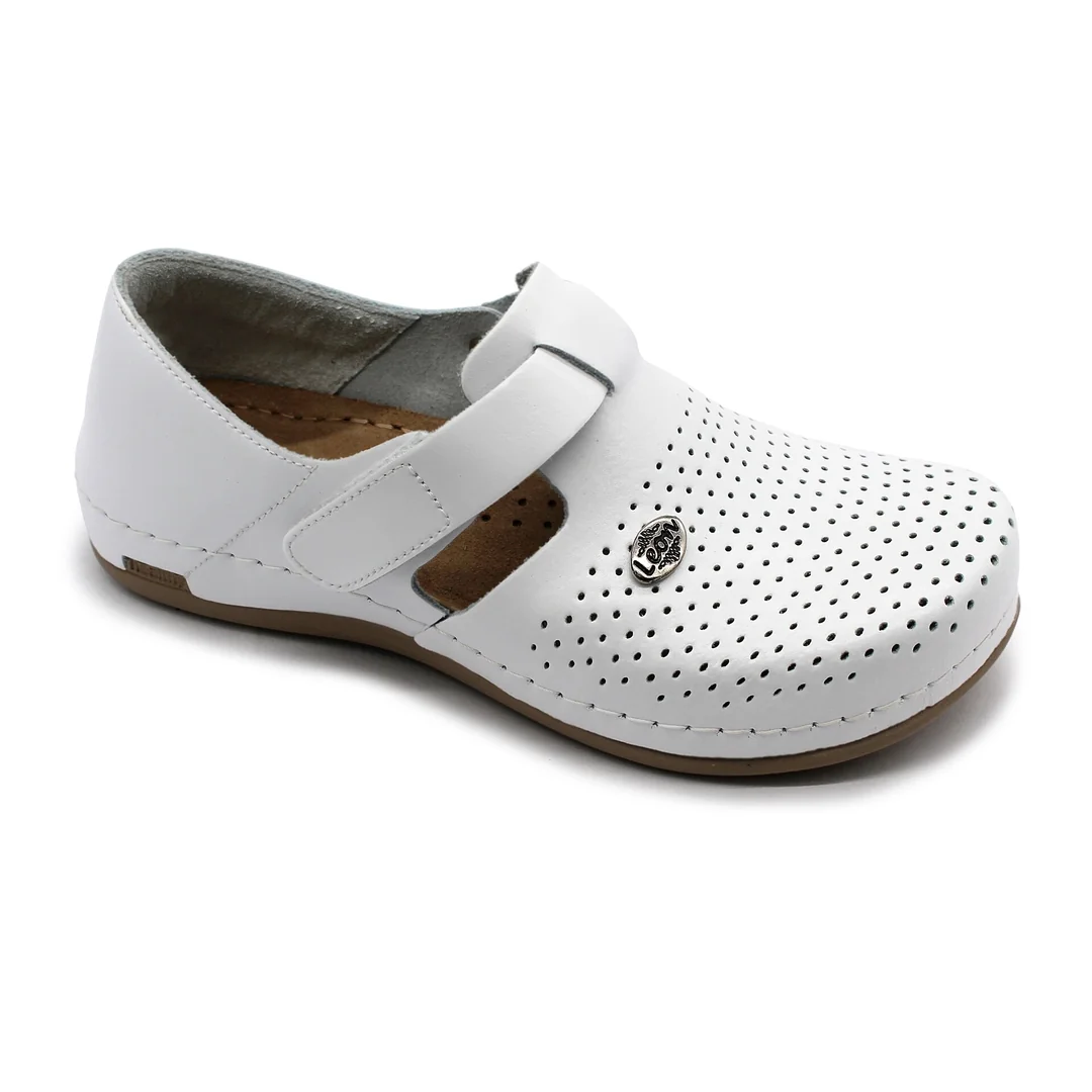 Leon 959 Dámska celá pracovná kožená obuv 37 - 24cm, biela, 2,5 cm
