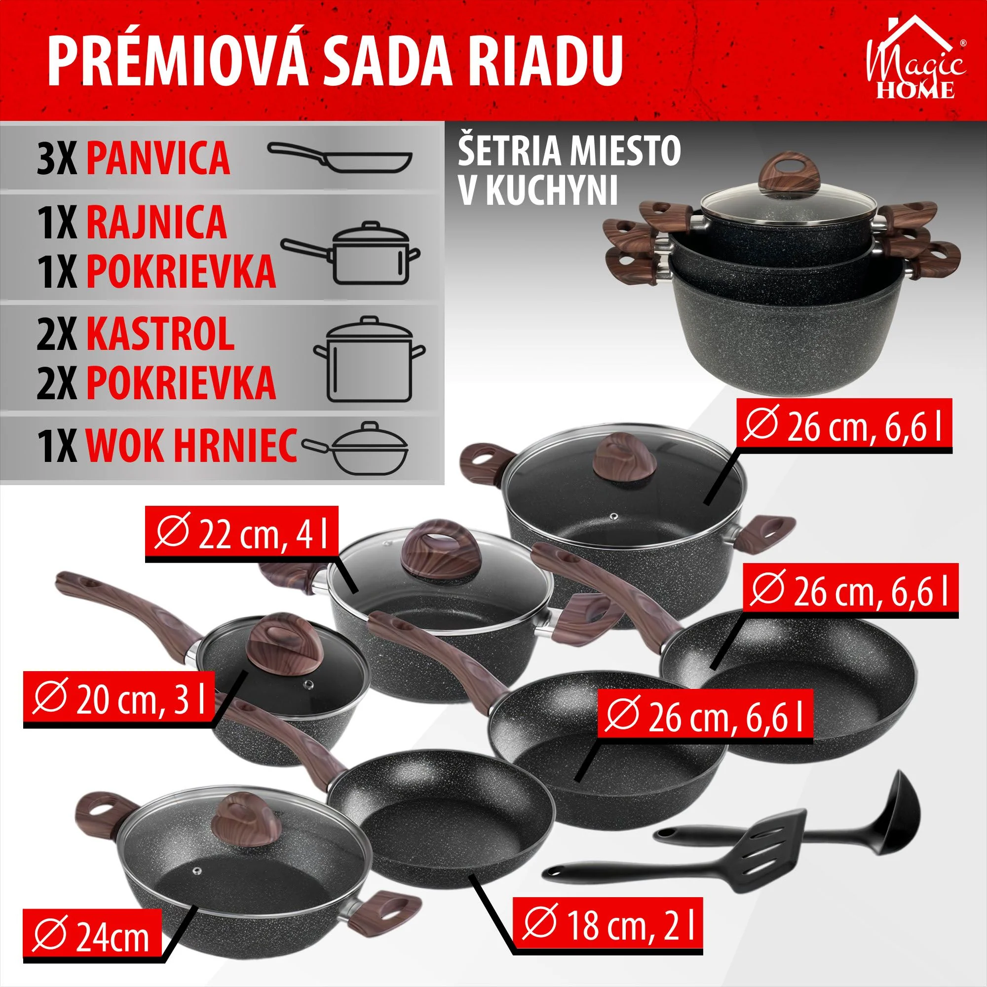 MagicHome sada riadu Black Marble Line, 13 dielov