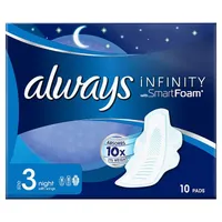 Always Infinity Night (Size 3) Hygienické Vložky Krídelká 10 Revolučná Technológia Always Best Comfort & Protection Vložky 